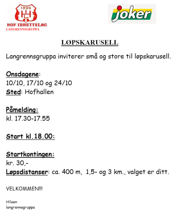 Onsdag 10.oktober er løpskarusellen tilbake